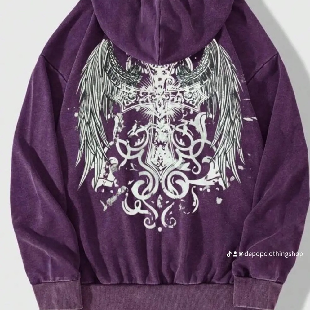 ROMWE Purple Graphic Hoodie Jacket